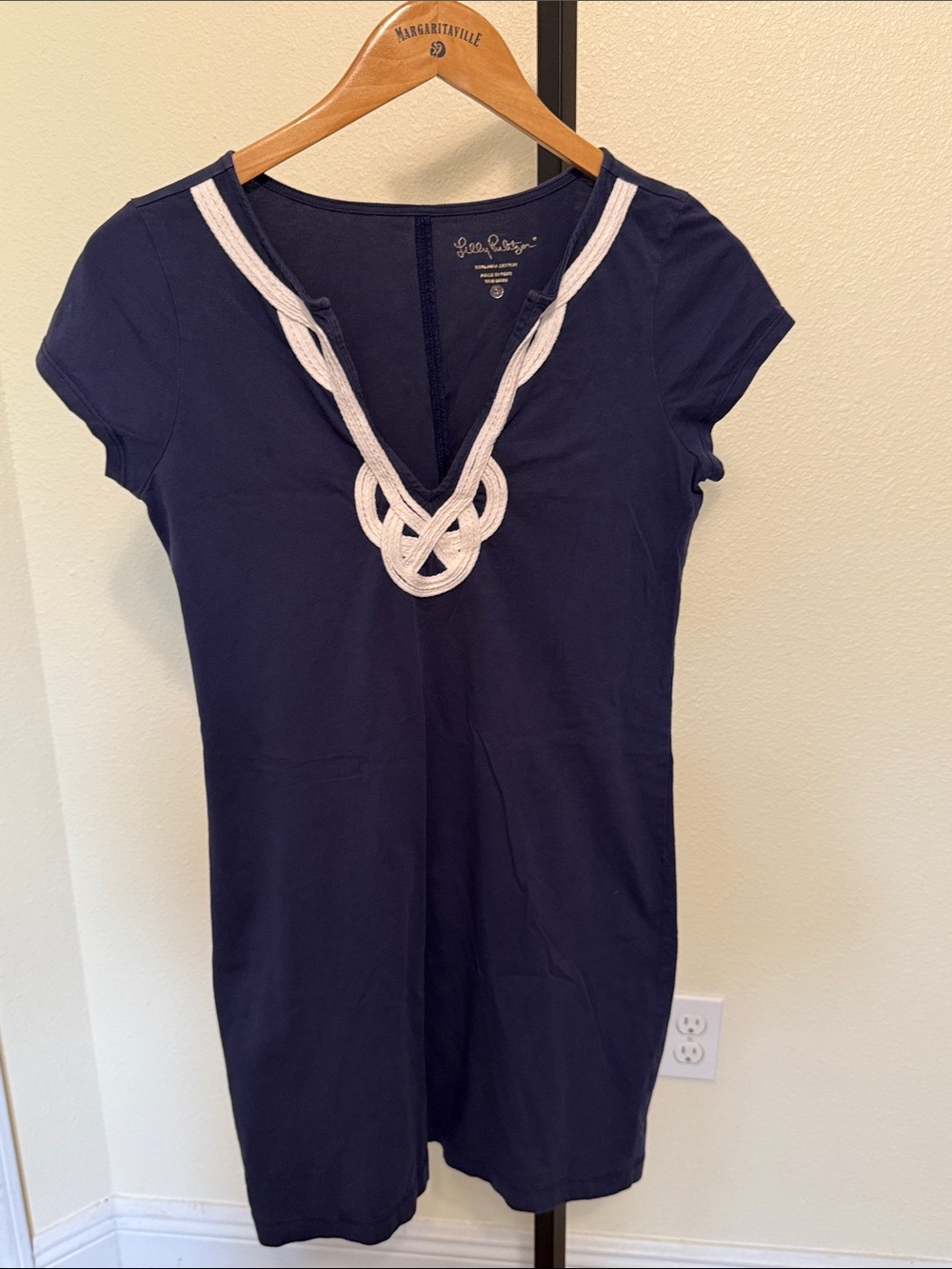 Lilly Pulitzer Navy Short Sleeve Tunic with White Rope V-Neck